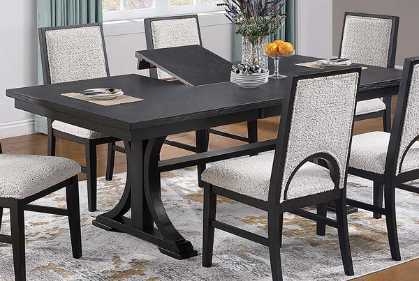 English Elm 1pc Trestle Dining Table with Built-In Butterfly Leaf, Charcoal Wood Grain, Seats 4-6, Rustic Modern Finish B011P348938