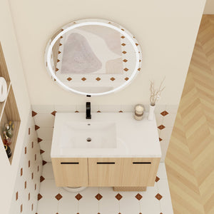 English Elm 36" Floating Bathroom Vanity Light Oak Modular Cabinet with Gel Coat Integrated Sink W3450S00076