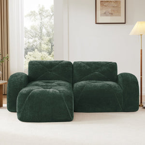 English Elm L-shaped Velvet Sectional Sofa Tufted Modular Design with High Density Foam Boneless Build Green W714S01593