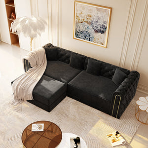 English Elm 90.2" Plush Teddy Fabric Convertible Sleeper Sofa with Hidden Storage for Living Room Black W1885S00243