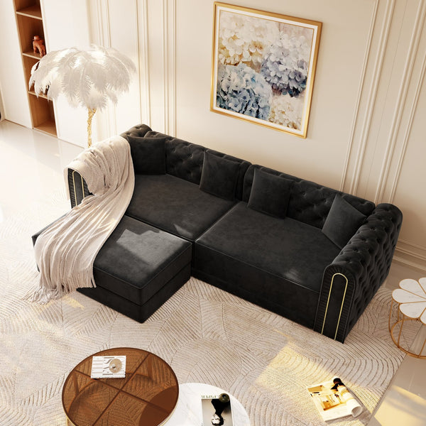 English Elm 90.2" Plush Teddy Fabric Convertible Sleeper Sofa with Hidden Storage for Living Room Black W1885S00243