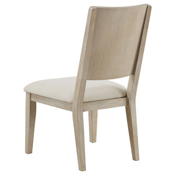 English Elm Rodota Round Pedestal Dining Set Whitewash Rubberwood Table Four Upholstered Chairs B062S01772