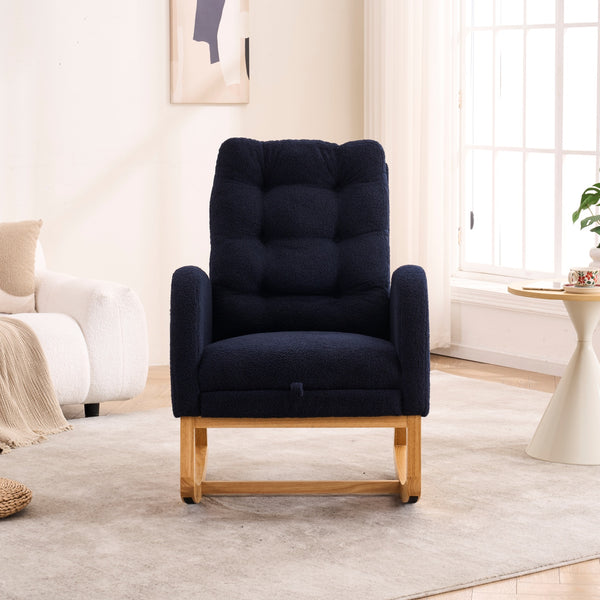English Elm LY-5104 Plush High-Back Rocking Chair with Footrest & Storage Pocket, Ergonomic Foam Cushion for Nursery Blue W2231P292993