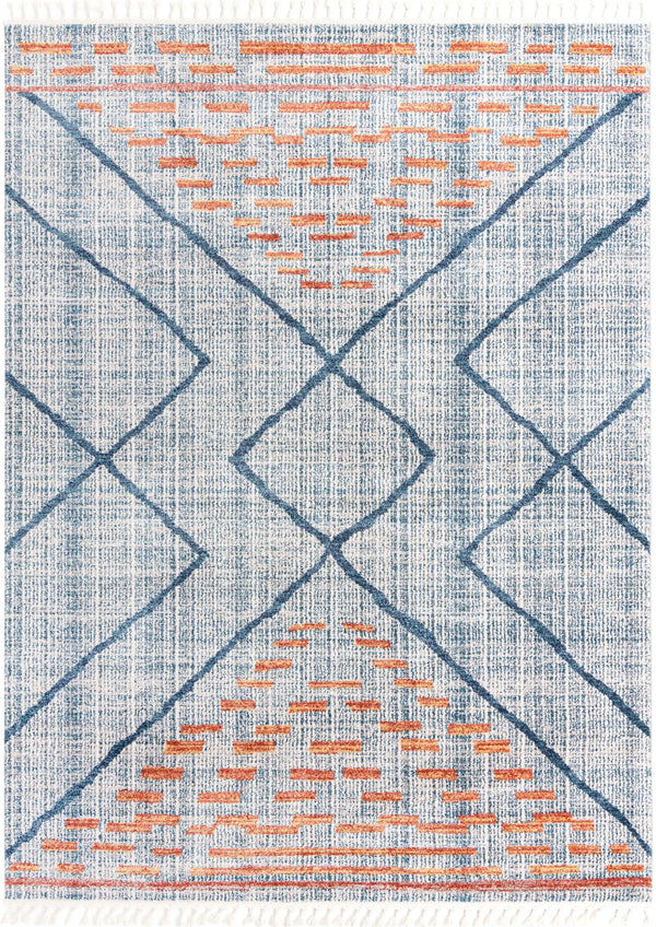 Unique Loom Aramis Kavi Machine Made Tribal Rug Blue, Ivory/Terracotta/Light Blue 9' 0" x 12' 0"