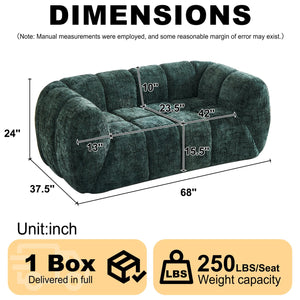 English Elm Chenille Cloud Sofa with Quilted Checkered Cushions and Piano Key Backrest Design Green W834P442226