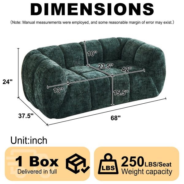 English Elm Chenille Cloud Sofa with Quilted Checkered Cushions and Piano Key Backrest Design Green W834P442226