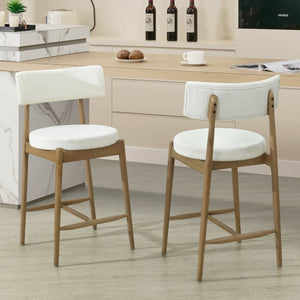 English Elm Christopher Knight Home® - Mid Century Modern Counter Stools Set Of 2 - Natural Wood & Beige Upholstered Comfort Design N771P205427A