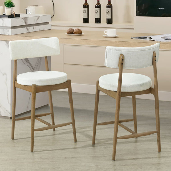 English Elm Christopher Knight Home® - Mid Century Modern Counter Stools Set Of 2 - Natural Wood & Beige Upholstered Comfort Design N771P205427A