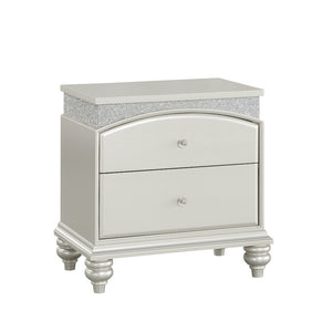 English Elm Maverick Platinum Finish Night Stand with Crystal Knobs, Rhinestone Inlay, Felt-Lined Drawers, Silver B2726P247642