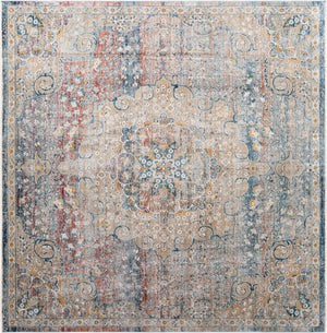 Unique Loom Newport Elms Machine Made Medallion Rug Multi, Blue/Gray/Ivory/Light Blue/Light Brown/Rust Red/Terracotta 10' 2" x 10' 2"