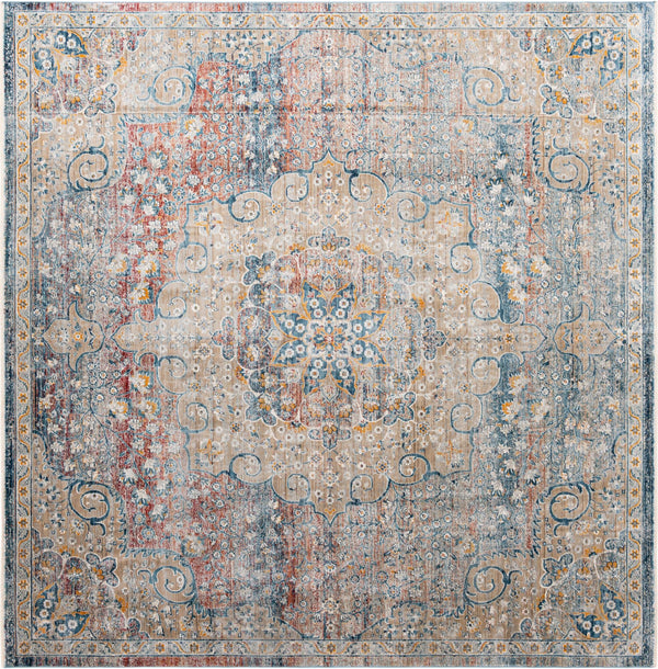 Unique Loom Newport Elms Machine Made Medallion Rug Multi, Blue/Gray/Ivory/Light Blue/Light Brown/Rust Red/Terracotta 10' 2" x 10' 2"