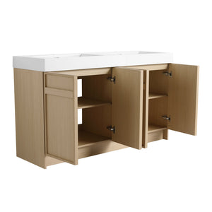 English Elm 60" Freestanding Vanity with Double Resin Sink, Scratch & Water-Resistant Plywood, Soft-Close Doors (Modern) W999S00266