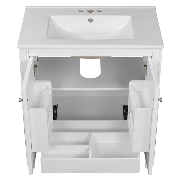 English Elm Christopher Knight Home® - 30" Bathroom Vanity with Sink Vintage Freestanding Ceramic Top Soft-Close Doors Gold Knobs, Storage White N759P226000K