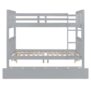 English Elm Full Over Bunk Bed with Twin Trundle Solid Pine Frame Gray Convertible LT100204AAE