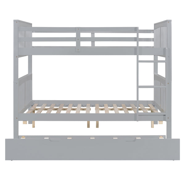 English Elm Full Over Bunk Bed with Twin Trundle Solid Pine Frame Gray Convertible LT100204AAE