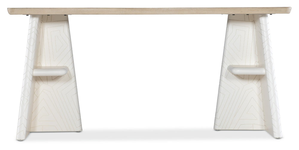 Hooker Furniture Commerce Effie Writing Table — Two-Tone Elm Top, Carved Geometric Double-Pedestal, Built-In Storage 7228-10018-80