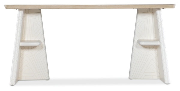 Hooker Furniture Commerce Effie Writing Table — Two-Tone Elm Top, Carved Geometric Double-Pedestal, Built-In Storage 7228-10018-80