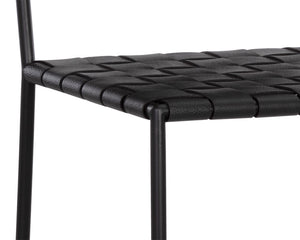 Sunpan Omari Elevated Bar Stool - Handcrafted Black Leather Weaved Seat with Stylish Iron Frame Design Black Leather
