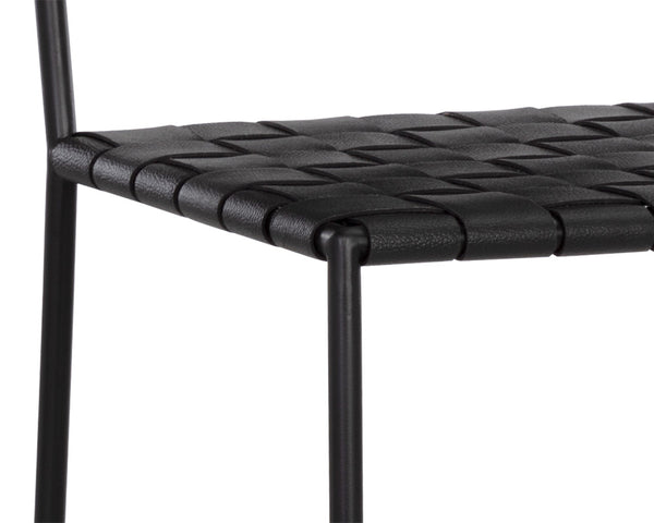 Sunpan Omari Elevated Bar Stool - Handcrafted Black Leather Weaved Seat with Stylish Iron Frame Design Black Leather