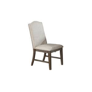 English Elm Traditional High-Back Dining Chairs with Bronze Nailhead Trim, Upholstered Comfort and Solid Wood Legs Beige 22 L x 24 W x 43 H B011P203555