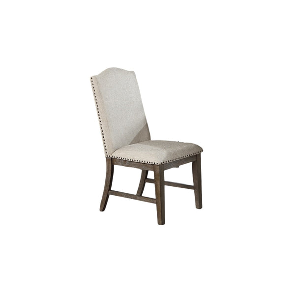 English Elm Traditional High-Back Dining Chairs with Bronze Nailhead Trim, Upholstered Comfort and Solid Wood Legs Beige 22 L x 24 W x 43 H B011P203555