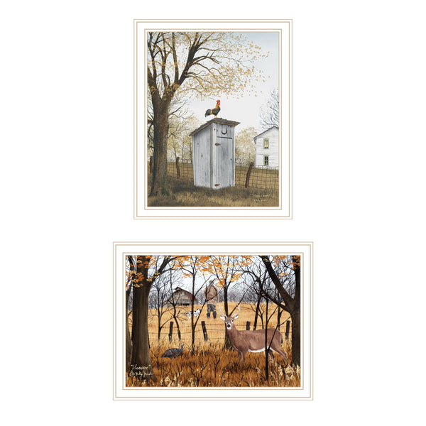 English Elm Trendy Decor 4u Billy Jacobs Two Piece Pastoral Farmhouse Wall Art White Framed Prints B067P254099