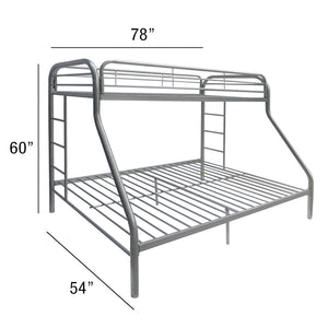 English Elm Tritan Twin/Full Metal Bunk Bed Silver Finish — 2" Tube Frame, Full Guardrail, Twin Over Full, 660lb Capacity B2726P400277