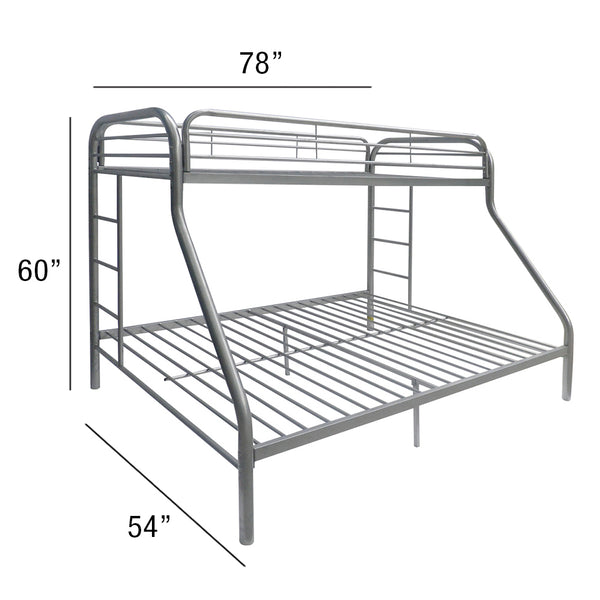 English Elm Tritan Twin/Full Metal Bunk Bed Silver Finish — 2" Tube Frame, Full Guardrail, Twin Over Full, 660lb Capacity B2726P400277