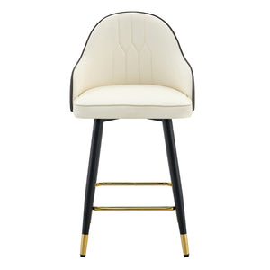 English Elm Set of 2 Pu Leather Barstools with Gold Footrest Curved Back for Kitchen Island Dark Gray,White+Black W1151P383772