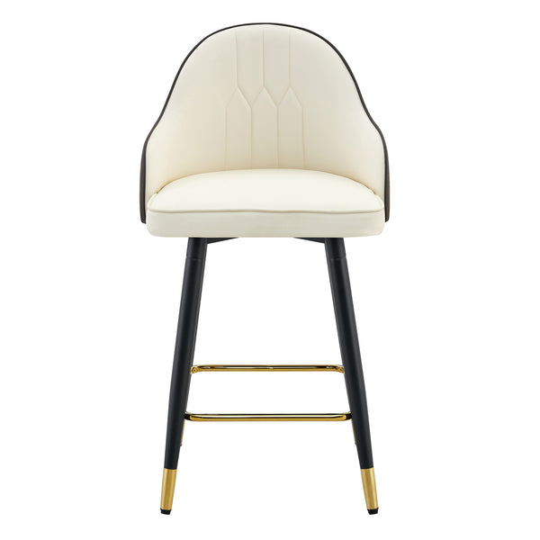 English Elm Set of 2 Pu Leather Barstools with Gold Footrest Curved Back for Kitchen Island Dark Gray,White+Black W1151P383772