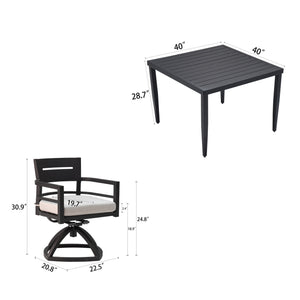 English Elm 5-Piece Modern Patio Dining Set With Swivel Rockers, Sunbrella Cushions & 40" Table - Ember Black W1886S00008
