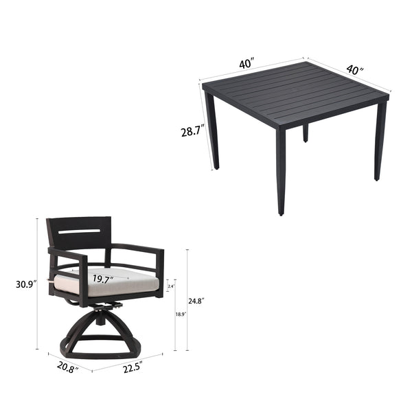 English Elm 5-Piece Modern Patio Dining Set With Swivel Rockers, Sunbrella Cushions & 40" Table - Ember Black W1886S00008