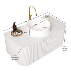 English Elm Dina Floating Bathroom Vanity Sintered Stone Top Glass Basin Striped Plywood Cabinet W2615S00430