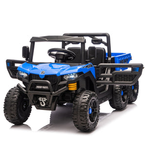 English Elm 24v Electric Kids Dump Truck 4wd Six Wheel Ride on with Remote Suspension Cargo Bucket Blue W1578P380843