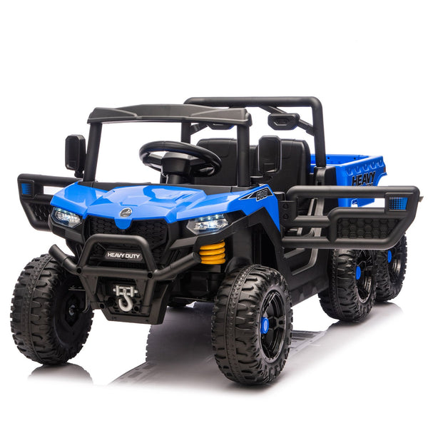English Elm 24v Electric Kids Dump Truck 4wd Six Wheel Ride on with Remote Suspension Cargo Bucket Blue W1578P380843