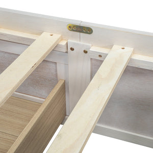 English Elm Queen Platform Bed with Six Storage Drawers Low Profile Frame for Modern Bedrooms Antique White N708P263022K-1