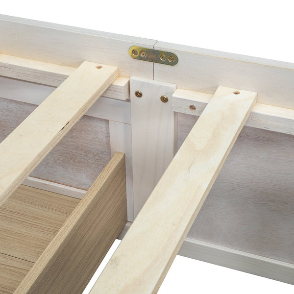 English Elm Queen Platform Bed with Six Storage Drawers Low Profile Frame for Modern Bedrooms Antique White N708P263022K-1