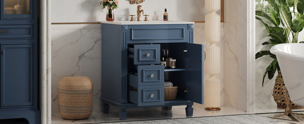 English Elm 24" French Inspired Bathroom Vanity with Ceramic Basin Soft Close Cabinet and 2 Drawers Blue N710P318990C