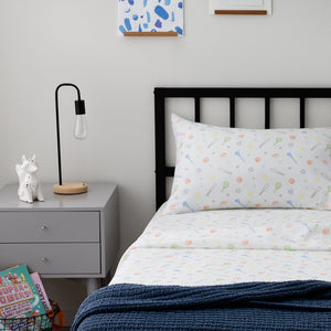English Elm Linenspa Microfiber Sheet Set Twin Sport Pattern Blue – Super-Soft Durable Wrinkle & Fade Resistant Bedding for Kids Sleepsafe Comfort B350P394840
