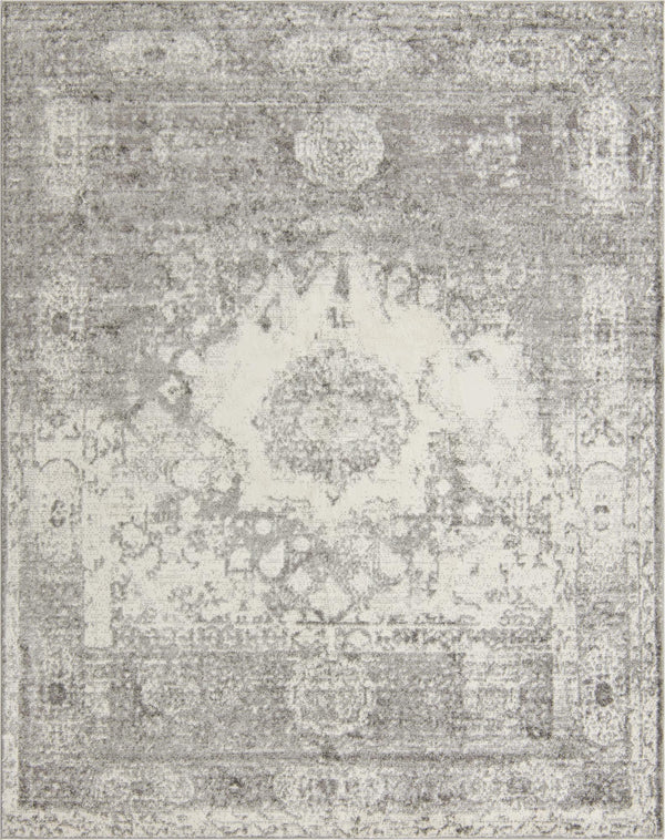 Unique Loom Rosso Bellini Machine Made Border Rug Gray, Ivory 8' 0" x 10' 0"