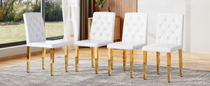 English Elm 4-piece Brown Suede Dining Chair Set with Tufted Back and Walnut Metal Legs White+Gold W1151P361156