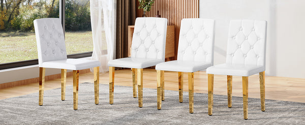 English Elm 4-piece Brown Suede Dining Chair Set with Tufted Back and Walnut Metal Legs White+Gold W1151P361156