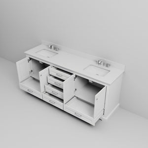 English Elm White Double Bath Vanity 80" W x 22" D with White Quartz Top, Soft-Close Drawers, Chrome Faucet Set B2731P258397