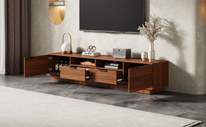 English Elm 78 Inch Walnut Media Console with Slatted Doors Solid Wood Legs and Cable Management N710P374714P