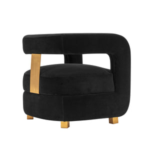 English Elm Amirah Velvet Lounge Chair Black — Luxurious High-Density Foam, Gold Legs, 440 lb Capacity, Pre-Assembled B365P398006