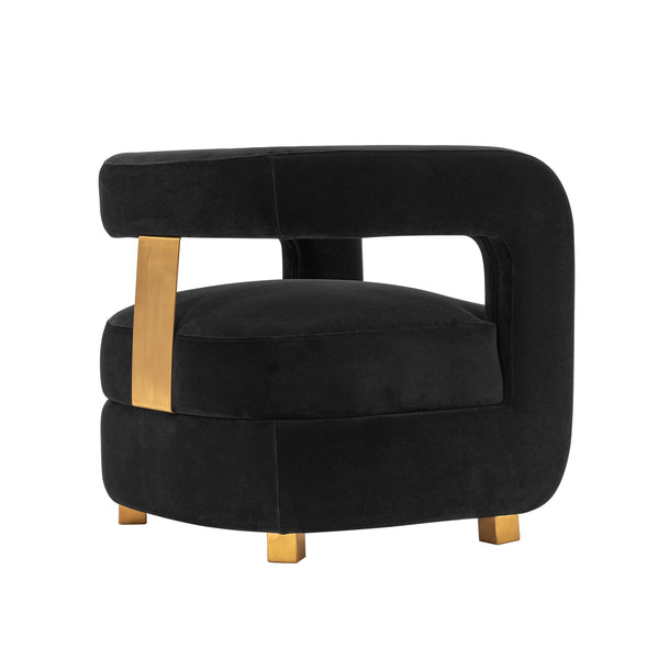 English Elm Amirah Velvet Lounge Chair Black — Luxurious High-Density Foam, Gold Legs, 440 lb Capacity, Pre-Assembled B365P398006