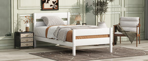 English Elm Twin Minimalist Rubberwood Bed with Headboard & Footboard, Space-Saving Underbed Storage, Durable Slatted Frame White W504P262990