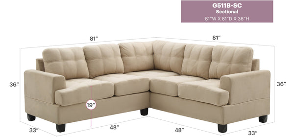 English Elm Sandridge G511B-SC Sectional White Micro Suede Convertible Chaise Removable Backs Durable Frame B078S00530