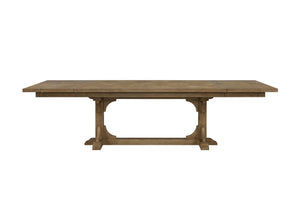 English Elm Trestle Solid Wood Dining Table with Hickory Geometric Veneer Top, Extends 84" to 114" with Leaves Almond 69 L x 27.5 W x 10.5 H B2699S00090