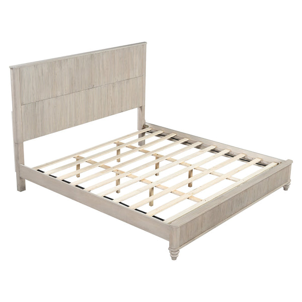 English Elm Solid Rubberwood Queen Platform Bed Tall Headboard Natural Grain No Box Spring W1716S00018